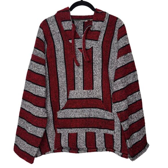 art maz Tops - Mexican Baja Hoodie Sweater red and gray unisex